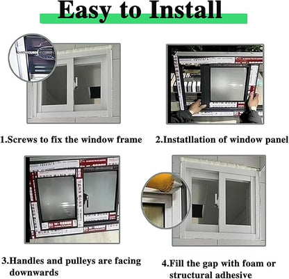 White Household Chicken Coops Bathroom Barn Window, 43x13in / 109x33cm Venting Slide Window, Removable Sliding Window with Screen Window, Little Aluminum Frame Replacement Window