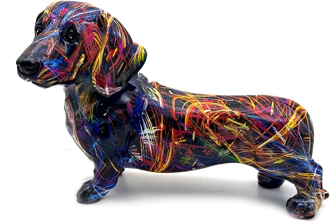 FUNSXBUG Colorful Dachshund Dog Statue Art Figurines Sculpture Collectibles Home Office Desktop Decor Outdoor Garden Display Decoration (Dachshund Dog 2)