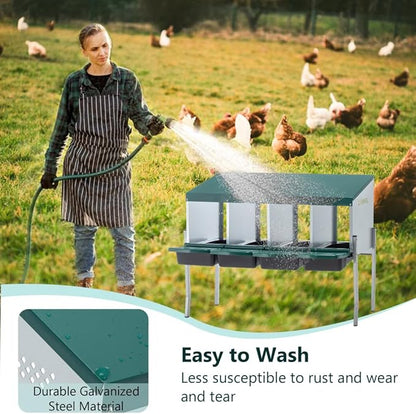 Green Chicken Nesting Box for Laying Eggs – Roll Away Poultry Nest, Durable & Easy-Clean Hen Egg Box for Coops, Secure & Comfortable (4-Hole with Legs,Green)