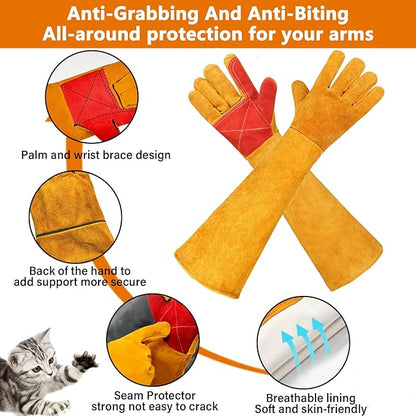 Animal Handing Gloves Bite Proof,Leather Welding Gloves,Multipurpose Puncture Proof Glove for Dog,Cat,Reptile,Snake
