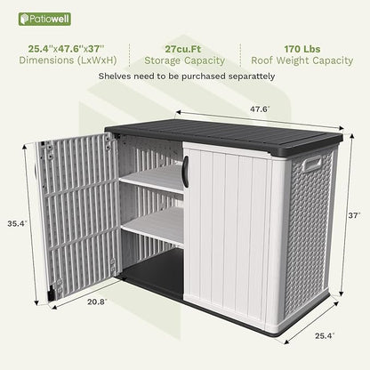 Patiowell 26 Cu.ft Plastic Outdoor Storage Cabinet, Lockable Waterproof Horizotal Storage Shed, Tool Box for Patio, Garden Tools, Garbage Cans, Pool Supplies, Easy Assembly, White(Not Include Shelves)