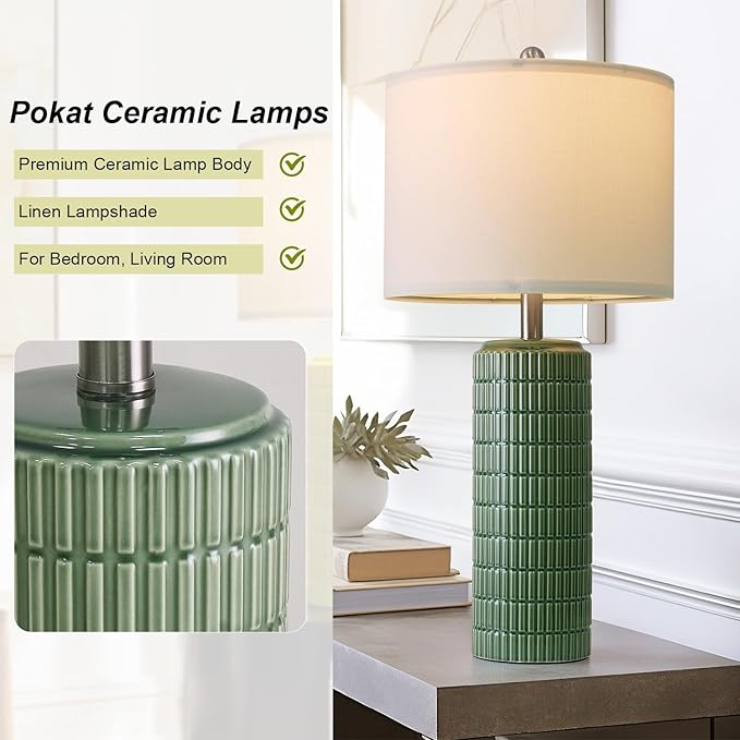 PoKat 27.5" Dark Green Ceramic Table Lamps