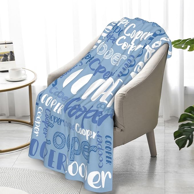 Dr.TOUGH Personalized Blankets with Name Customized Baby Blankets for Girls Boys Adults Monogrammed Blankets and Throws Christmas Birthday Mothers Fathers Valentines Day Gift (Sky Blue,60''×80'')