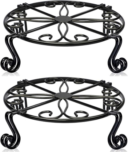 2 Pack Black Plant Stand for Flower Pot Heavy Duty Potted Holder Indoor Outdoor Metal Rustproof Iron Garden Container Round Supports Rack for Planter Bronze, Pumpkin Stand Outdoor…