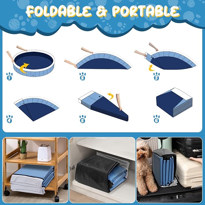 97in Extra Large Foldable Dog Pool, Big Portable Hard Plastic Swimming Pool for Kids, Dogs and Pets Collapsible Dog Bath Tub for Outdoor Backyard, 97" x 13"