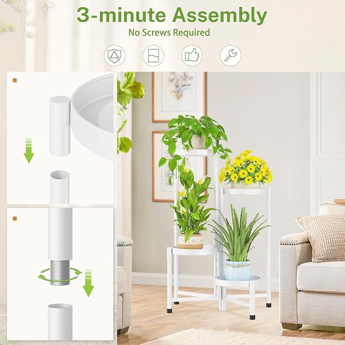 iDavosic.ly Plant Stand Indoor Outdoor, 4 Tier Corner Metal Flower Display Holder Shelf, Folding Tall Orchid Rack for Patio Balcony Porch Garden Living Room House, White