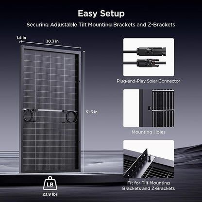 N-Type 16BB 200W Bifacial Solar Panel, 200 Watt Solar Panel 12V, 25% High Efficiency Monocrystalline PV Module for RV Camper Marine Home Rooftop Power Station Off-Grid Systems (1 Pack 200W)