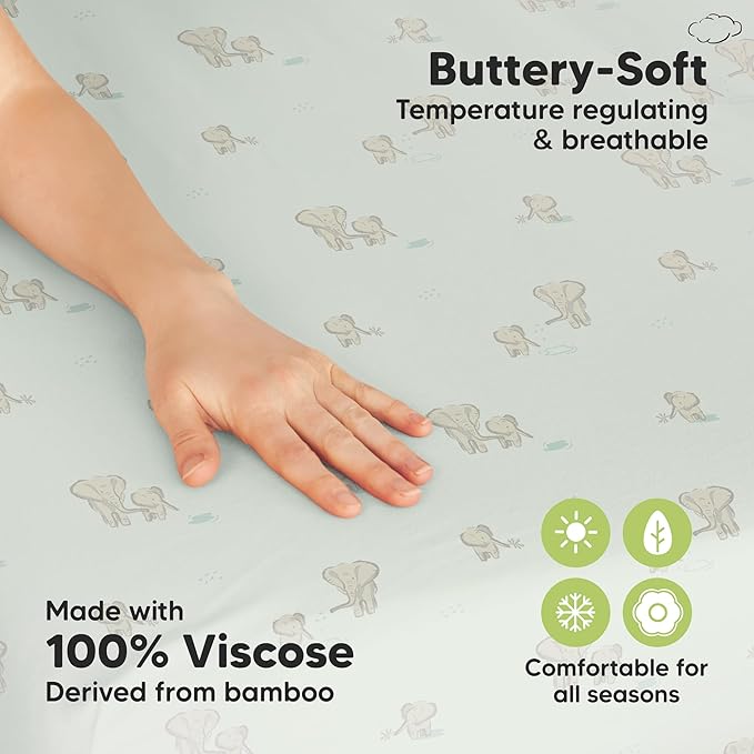 Pack and Play Sheets Fitted - 2-Pack Mini Crib Sheets for Pack N Play Mattress 38x26, Soft & Cozy, Neutral Toddler Playard Bedding, Snug Fitted Mini Baby Crib Mattress Cover Boy, Girl (Elly)