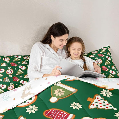 Feelyou Merry Christmas Comforter Set Queen Size Snowman Bedding Set for Kids Boys Girls Gloves Cookies Duvet Quilt Snowflake Bedroom Decor Microfiber 3 Pcs with 2 Pillow Cases