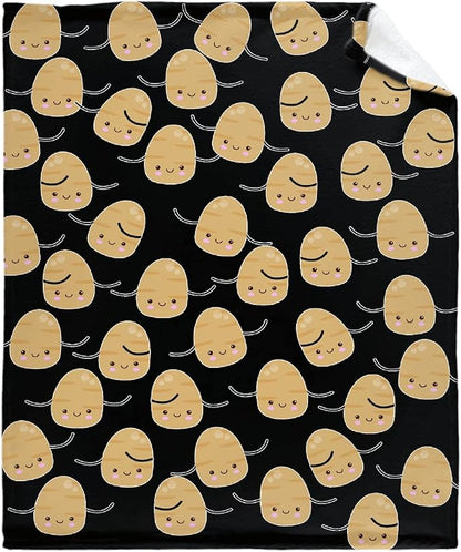 Thuswarm Cute Potato Kawaii Black Flannel Blanket Warm Cozy Soft Funny Print Throw for Bed Couch Sofa 40”×30” XSmall for Pets