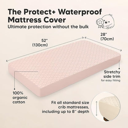 Waterproof Crib Mattress Protector Cover Fitted - 2-Pack Quiet Baby Crib Mattress Pad Sheets, 52" x 28" Soft Quilted Cotton Baby Sheet, Machine Washable, Easy Fit, Durable (Cameo/Mavy)
