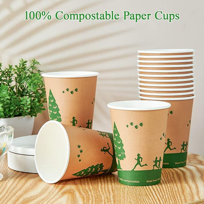 ECOLipak 240 Count 12 oz Compostable Paper Cups, Biodegradable Disposable Paper Coffee Cups with PLA Lined, Eco-friendly Hot Paper Cups for Party, Picnic,Travel,and Events