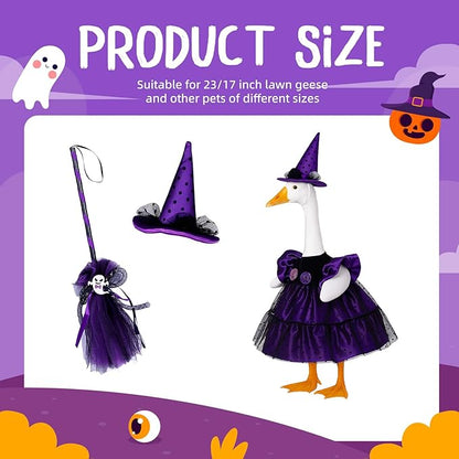Halloween Goose Outfit Porch Witch Goose Clothes for 23'' Cement Plastic Geese Costume for Yard Lawn Outdoor Garden Patio Statue Holiday Decor