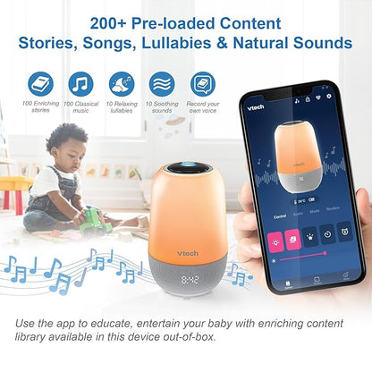 VTech BC8313 V-Hush Soothing Sleep Trainer with 200+ Stories/Songs/Sounds & Sleep Program. Portable Bluetooth HD Speaker, Multi-Color NightLight, Ceiling Projector