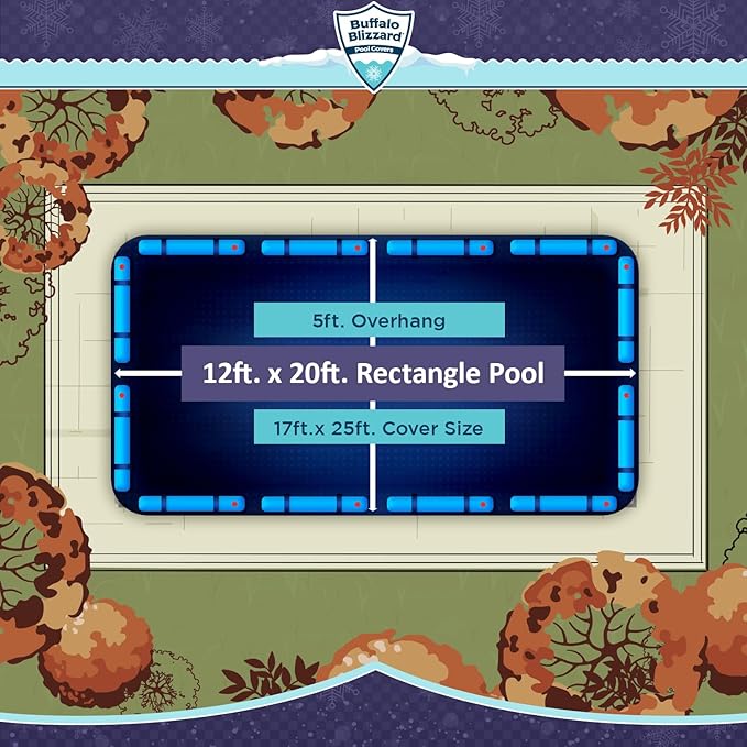 Buffalo Blizzard Deluxe 12 ft x 20 ft Rectangular Winter Pool Cover | Blue/Black | Closing Inground Swimming Pools | Easy to Install | Heavy Duty, Cold & UV Resistant | Shields from Seasonal Debris