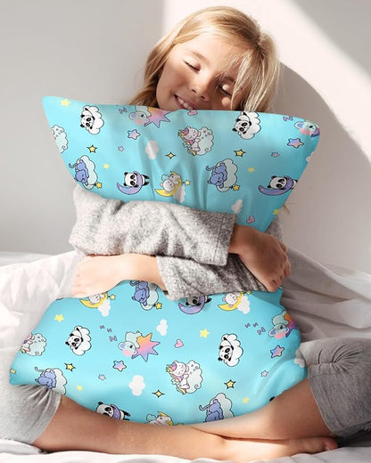 Silk Pillowcase for Kids - 30 x 20 Inches Queen Size Mulberry Silk Pillow Case with Zipper Cute Cartoon Kawaii Teens Girls Boys Pillowcase for Hair and Skin, Sleeping Animals
