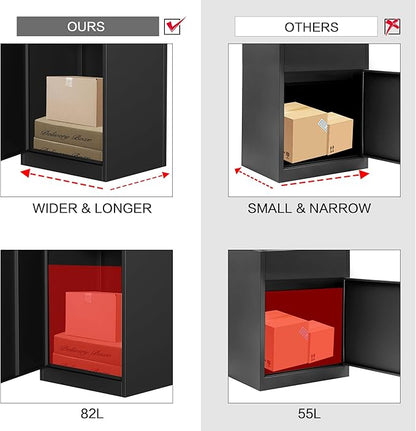 Package Delivery Boxes for Outside,Enlarged Porch Box for Packages with Coded Lock,Large Space,Waterproof,Cold-Rolled Steel Package Lock Box (19.7”x16.1”x33.5”)