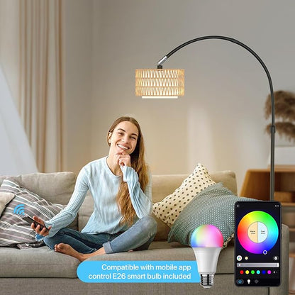 Arc Floor Lamp with Remote Control, Dimmable LED Floor Light with 3 Color