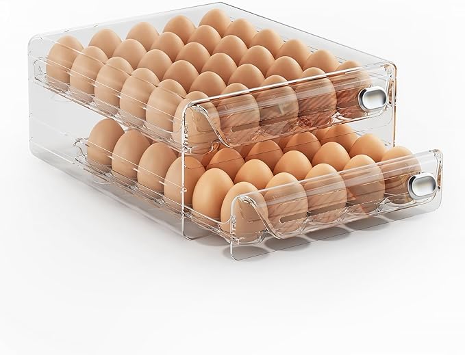 60 Egg Holder for Fridge, Egg Container for Refrigerator, Stackable Egg Storage Container, Egg Fresh Storage Box for Fridge, 2Layers Egg Tray, Clear Egg Organizer, BPA Free