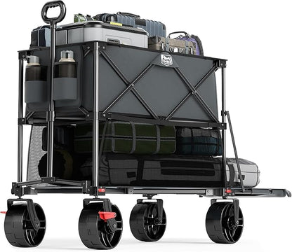 TIMBER RIDGE 400L Large Capacity Folding Double Decker Wagon with Brakes, 54" Extra Long Extender Wagon Cart, 450lbs Heavy Duty Collapsible Cart, All-Terrain Big Wheels for Camping, Sports, Shopping