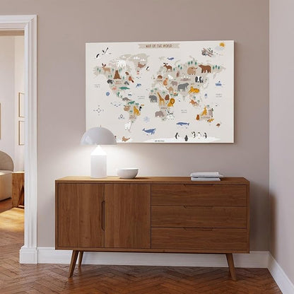 KIPNG Kids World Map - Playroom Animal World Map - Nursery Educational Poster Canvas Poster Wall Art Picture Paintings for Living Room Bedroom Decoration Unframe-style16x24inch(40x60cm)