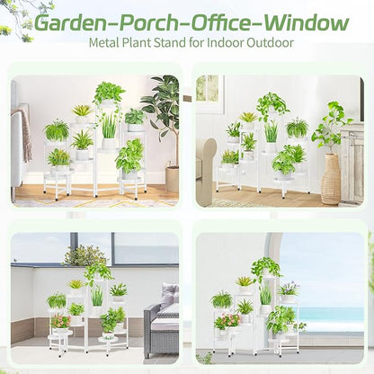 iDavosic.ly Plant Stand Indoor Outdoor, 10 Tier Corner Metal Flower Display Holder Shelf, Folding Tall Orchid Rack for Patio Balcony Porch Garden Living Room House, White