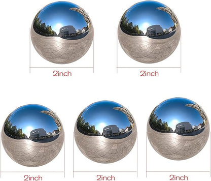 Nerien Gazing Ball, 2 Inch Stainless Steel Garden Mirror Globe, Polished Ornament Sphere, Hollow Floating Reflective Hemisphere, for Home Outdoor Pond Housewarming Swimming Decoration, Silver, 5pcs