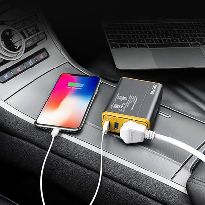 BESTEK 150W Power Inverter DC 12V to 110V AC Converter 4.2A Dual USB Car Adapter (Yellow)…