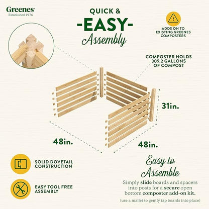 Greenes Fence Cedar Wood Composter Add-On Kit, 48" L x 48" W x 31" H / 309.17 gallons - Made in USA with North American Cedar