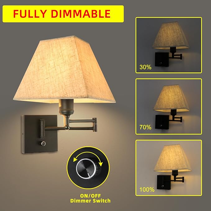 13" Modern Swing Arm Wall Lamp Plug in Wall Sconce