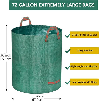 Reusable Yard Waste Bags, 72 Gallon Lawn and Leaf Bags 3 Pack with Reinforced Handles and Gardening Gloves, Heavy Duty Standable Garden Waste Bags for Leaves, Grass, Camping, Recycling