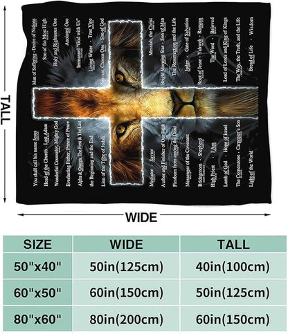 Tijuboni Christian Lion Throw Blanket Religious Gifts for Women Men Girls Boys Kids Adults Soft Flannel Fleece Blanket for Couch Sofa Bed Home Decor 50"x60"