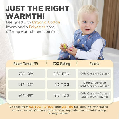 Mama Cheetah Toddler Sleep Sack with Feet 4T - 5T, 2.5 TOG Organic Cotton Baby Sleeping Bag with Legs, Baby Wearable Blankets for Walkers w/ 2-Way Zipper, Baby Sleep Sack for Girls & Boys, XL