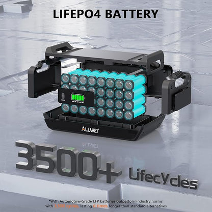 ALLWEI LiFePO4 Solar Generator 2400W with 2x 200W Solar Panels & B200 PRO Expansion Battery, 4096Wh Portable Power Station, Fast Charge in 1.5H, UPS Battery Backup for RV Camping Home Off-Grid