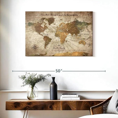 ElephantStock - Personalized Be The Navigator I Push Pin World Map Wall Art - Horizontal Canvas Wall Art - Living Room Wall Decor - Digital Art Map Canvas Art - Brown And Beige Decor - 36" x 24"