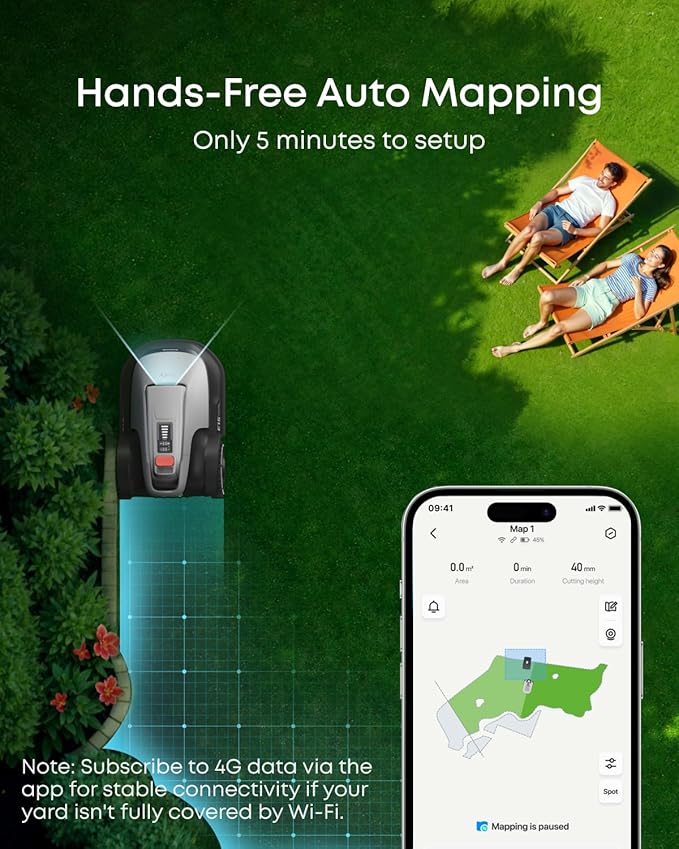eufy E18 Robot Lawn Mower,Max 0.3 Acres,Wireless Robot Mower with Auto Mapping,Vision Navigation,Multi-Zone Management,Robotic Lawnmower with AI Obstacle Avoidance,APP Control,18°Slope,Cut Height1-3"