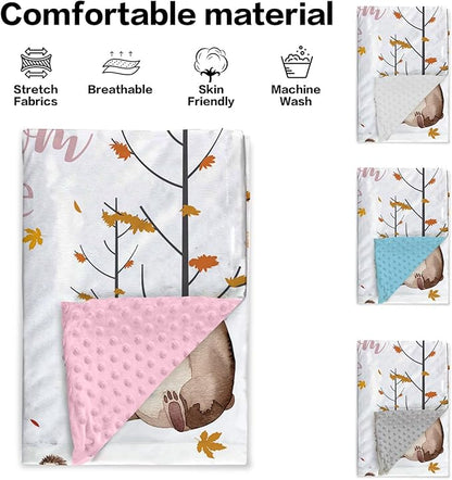 Personalized Infant Blanket – Soft Flannel with Double-Layer Dotted Backing – Fox and Animals Design – Ideal for Babies and Toddlers
