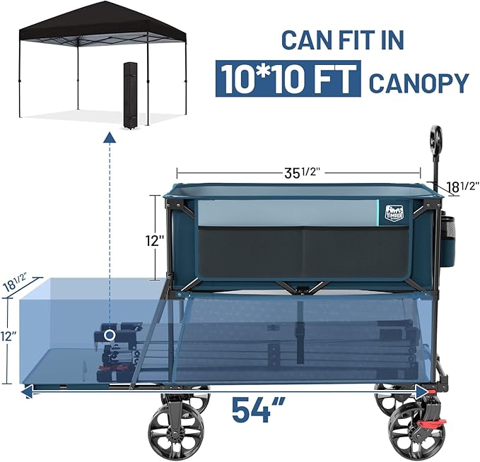 TIMBER RIDGE 400L Large Capacity Folding Double Decker Wagon with Brakes, 54" Extra Long Extender Wagon Cart, 450lbs Heavy Duty Collapsible Cart, All-Terrain Big Wheels for Camping, Sports, Shopping
