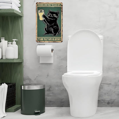 Black Cat Bathroom Metal Tin Sign You Never Know What You Have Until It's Gone Vintage Wall Art Funny Toilet Wall Decor for Home Cafes Office Store Decoration 12 * 8inch