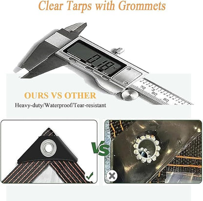 Heavy Duty Waterproof Tarp, 10x25FT Clear Vinyl PVC Tarps with Grommets and Reinforced Edges, Tear-Resistant Plastic Tarpaulin for Pavilion Camping Greenhouse Chicken Coop Cover