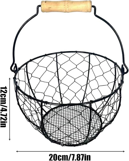 Metal Wire Egg Basket for Gathering Eggs, Vintage Egg Collecting Basket with Handle, Farmhouse Eggs Storage Container for Kitchen Pantry Organization