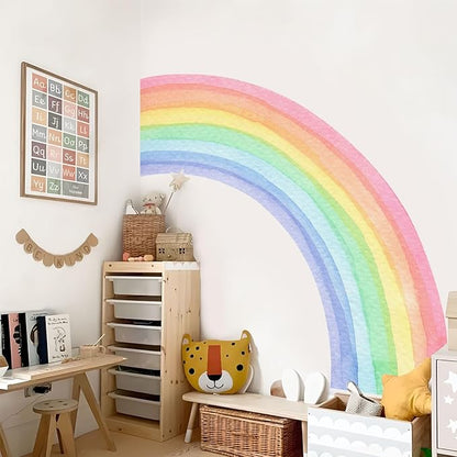 55"x63" Large Rainbow Wall Stickers, Mural Watercolor Half Rainbow Wall Decals Peel and Stick Vinyl Wall Art Decor for Girls Bedroom Kids Nursery Living Room Playroom Toddler
