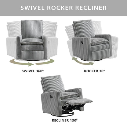 Uptown Upholstered Glider Recliner Rocking Chair 360° Swivel for Nursery and Living Room