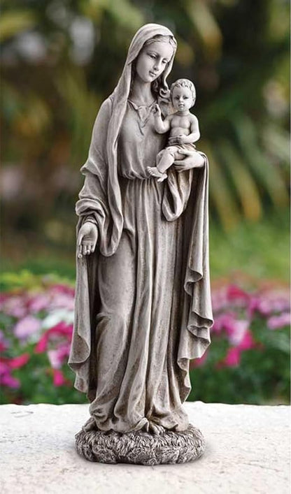 Avalon Gallery Outdoor Sculpture - Marian Garden Collection Stone-Resin Statue, 23" Tall, Madonna with Child