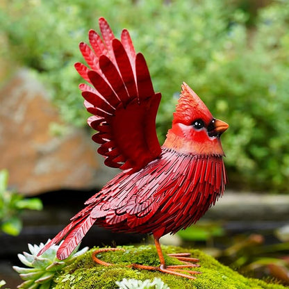 Nacome Cardinal Garden Decor Metal Yard: Art Outdoor Sculptures & Statues Large Red Bird Ornaments for Patio Balcony Front Backyard - Gifts for Grandma Mom