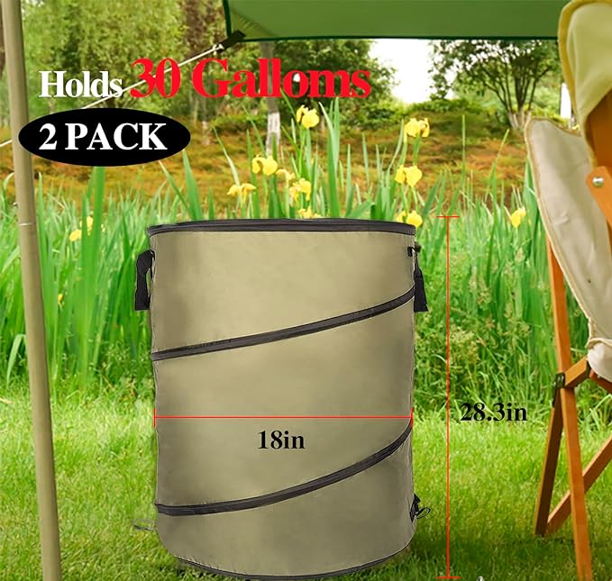 Collapsible Lawn and Leaf Bag Pop-Up Trash Can/Recycle Bin Leaf Waste Bag Outdoor Leaf Bin, 30 Gallon Collapsible Garden Bag for Lawn Yard Garden Camping with Handle(2 Pack)