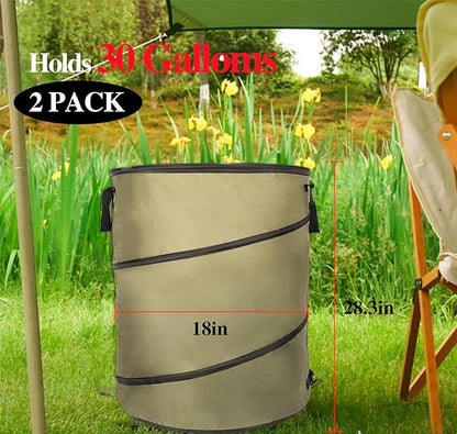 Collapsible Lawn and Leaf Bag Pop-Up Trash Can/Recycle Bin Leaf Waste Bag Outdoor Leaf Bin, 30 Gallon Collapsible Garden Bag for Lawn Yard Garden Camping with Handle(2 Pack)