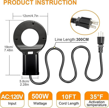 500W Utility De-Icer, Submergible Bird Bath Heater De-icer, Chicken Water Heater, Stock Tank Heater for Livestock Poultry Birds, Cows, Horses, Wildlife Drinkingwith 10FT Power Cord, Black