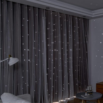 Kinryb Kids Blackout Curtains for Bedroom/Living Room/Classroom, Sheer Overlay 2 Free Tiebacks, Double Layer Curtains with Star Cutout for Kids Room(Each Piece W 70 x L 95 Inches 2 Pcs Chocolate)