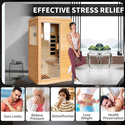 Infrared Sauna Home Sauna Spa Room Canadian Hemlock Wood 800W Indoor Saunas Low EMF 110V with Control Panel and Tempered Glass Door